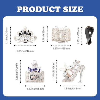 Rislobx 4PCS Bling Air Freshener Vent Clip, Crystal Diamond High Heel Shoe Bag Crown Perfume Bottle Car Diffuser Vent Clip Cute Bling Accessories Decoration for Women (Silver)