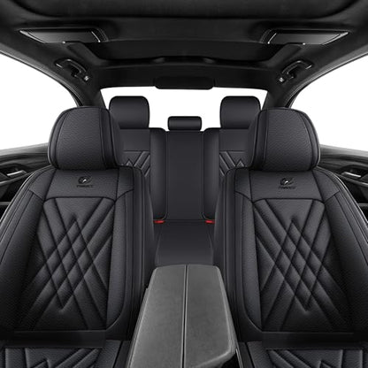 Car Seat Covers 5-Piece Full Set Durable Leather, Anti-Slip Waterproof Car Accessories Custom Fit for Most Cars, SUV & Sedan（Black）