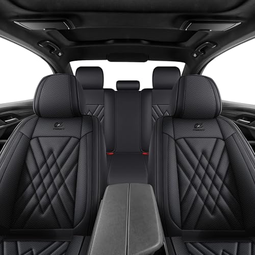 Car Seat Covers 5-Piece Full Set Durable Leather, Anti-Slip Waterproof Car Accessories Custom Fit for Most Cars, SUV & Sedan（Black）