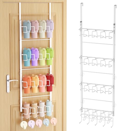 SWTYMIKI 4-Tier Water Bottle Organizer - Over the Door Stanley Cup Holder - Cup Rack with Hooks for Door or Wall Mount Option- Tumbler Organizer Storage Display for Kitchen Dorm Office RV, White - color: White, size: 4-Tier