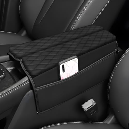 AOMSAZTO 2 Pieces Set Console Covers for 2021-2025 2026 Nissan Rogue Armrest Covers with Pockets Leather Black - color: Black with Pockets