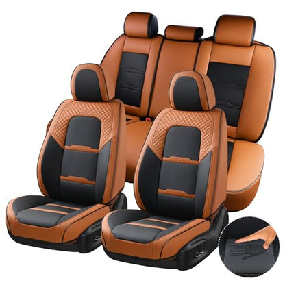 Coverado Car Seat Covers Full Set, 5 Piece Car Seat Protector with Removable Headrest, Nappa Leather Breathable Front Rear Seat Cushion Side All Wrapped Universal Fit Truck Automotive Most Cars Brown - color: Nappa-Black&Brown, size: Full Set