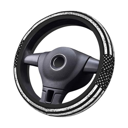 Black White American Flag Elastic Steering Wheel Cover, Non-Slip Breathable Neoprene Steering Wheel Covers, Men Car Accessories, Universal 15 Inch Fit Auto, Suvs, Truck - color: Black White American Flag