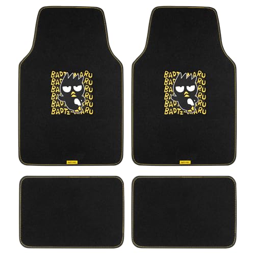 Badtz-Maru Carpet Car Floor Mats - Universal Fit for Cars, SUVs & Trucks - Black Hello Kitty Print Bad Badtz-Maru Accessories - Front & Rear Set, 4 Piece Cute Car Accessories - color: Carpet Badtz-Maru Black Chocolate Crunch