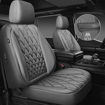 CAR PASS Piping Luxury PU Leather Two Front Car Seat Covers, Waterproof Anti Slip Seat Covers Compatible with Front Seat Armrests,Universal Fit for Suvs,Vans,Trucks,Airbag Compatible(All Gray) - color: All Gray, size: Two Front
