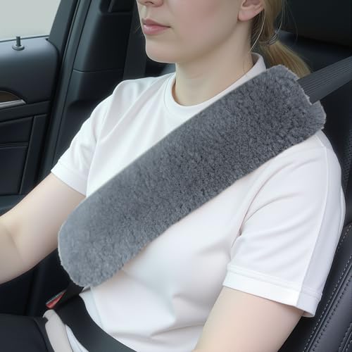 Aegis Cover Sheepskin Seat Belt Cover, Premium Australian Merino Wool Padding, Ultra-Soft & Durability, 0.5" Thick Seat Belt Pads, Universal Fit for Car, Truck, SUV 2Pack (Steel)