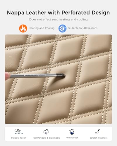 Huidasource Beige Rear Seat Cover, Nappa Leather Back Seat Cover Velcro Adjustable, Compatible with Seat Belts, Child Safety Seats, Fit for Most Cars SUVs Trucks (Back Row/Beige) - color: 01R# Beige01, size: Back Seat Cover