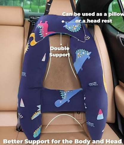 H-Shaped Car Travel Pillow Headrest Set for Kids & Adult-Adjustable Car Seat Pillow, Soft Ergonomic Neck Head Support Sleeping Cushion for Long Distance Travel - color: H-shape Pillow+head Pillow-dark Blue