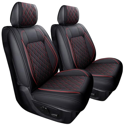 Aierxuan Dodge Ram Front Seat Covers Custom Fit 2009-2026 1500 2500 3500 Crew Quad Regular Cab Truck Pickup Waterproof Leather Airbag Compatible Cushions(2 PCS Front/Black-Red) - color: 2 PCS Front/Black-Red