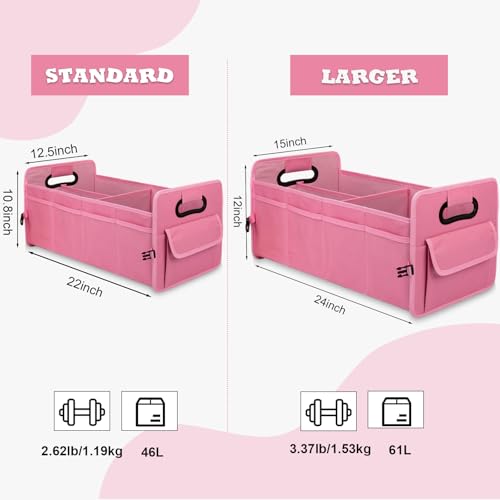 Car Trunk Organizer, Car Organizers and Storage Collapsible Multi Compartment Container Box, Adjustable Car Accessories for SUV Sedan Truck, Standard Size, Pink - color: Pink, size: Standard
