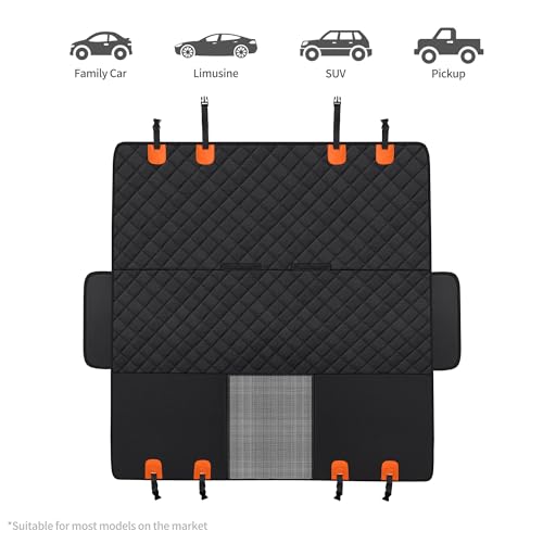 GXT Dog Back Seat Cover Protector for Cars SUV and Trucks with Mesh Window, Scratchproof Nonslip and Waterproof Material - color: Black/Orange, style: Seat Cover Only
