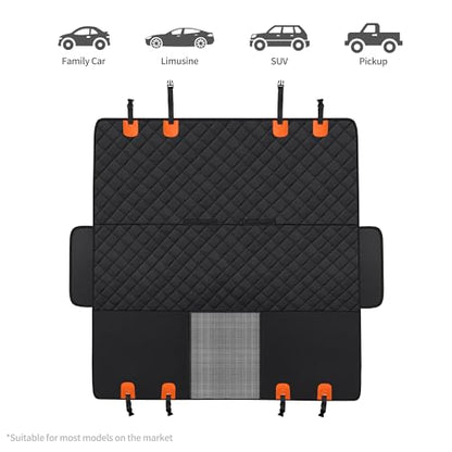 GXT Dog Back Seat Cover Protector for Cars SUV and Trucks with Mesh Window, Scratchproof Nonslip and Waterproof Material - color: Black/Orange, style: Seat Cover Only