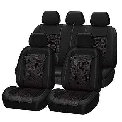Flying Banner Car Seat Covers Full Set Universal fit Most Car,Truck,SUV and Van Comfortable Airbag Compatible Jacquard & Polyester (Full Set - Low Back, Black Gray Thread) - color: Black Gray Thread