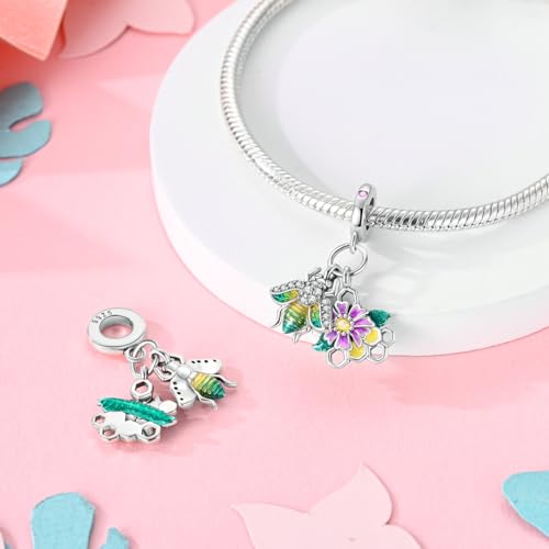 NARMO Charms for Bracelets 925 Sterling Silver Star Dangle Charms Car Keys Lipstick Dangle Charm Beads for Women Bracelets Necklace - color: Honeycomb
