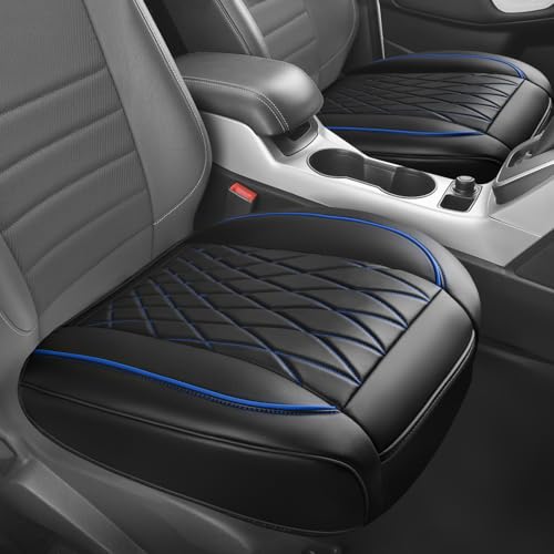 CAR PASS 2 Pack Leather Front Car Seat Covers, Bottom Seat Covers Full Wrapped with Storage Pocket, Anti-Slip PU Seat Protectors,Waterproof Seat Cushion Pad Universal Fit Sedan SUV Truck, Black/Blue - color: Black And Blue, size: Two Pieces Bottom