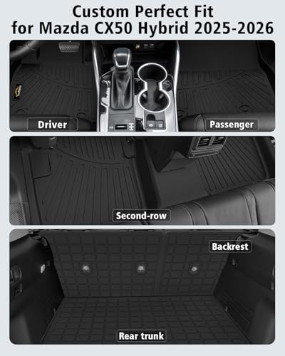 Floor Mats for Mazda CX-50 Hybrid 2025-2026 & Cargo Liners & Backrest Mat All Weather TPE Rubber Trunk Mat Back Seat Protector Full Set for CX50 2025 Plug-in Hybrid Accessories, Black - size: For Mazda CX-50 Hybrid 2025-2026