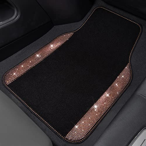 CAR PASS Bling Rhinestone Diamond Car Floor Mat, Crystal Sparkly Shining Glitter Carpet Waterproof Anti-Slip PVC Heel Pad, Universal for Interior Auto SUV,Sedan,Van,4pcs Girl Women Men, Champagne Gold - color: Gold Diamond