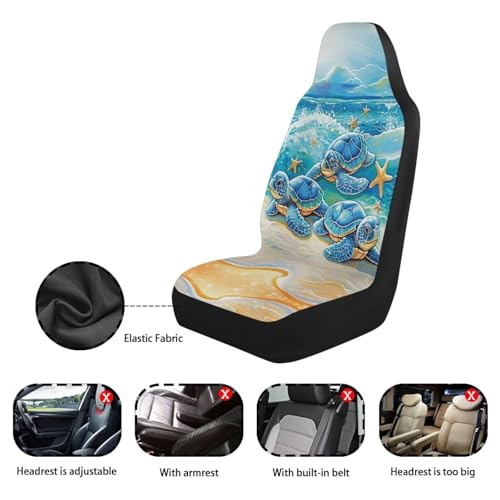 INSTANTARTS Turtle Starfish Car Seat Covers 2 Piece – Easy-to-Install Polyester Front Seat Protectors, Universal Fit for Most Cars SUVs Trucks - color: Beach Turtle Starfish