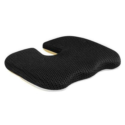 Gooo&Ma Car Seat Cushion & Office Chair Pad - Air Fiber Breathable U-Shape Cooling Cushion for Tailbone Comfort, Driving, Desk & Gaming, Ergonomic Washable Seat Pad with Non-Slip Base(Black)