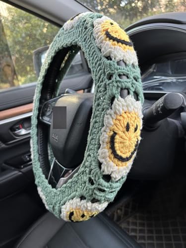 Handmade Crochet Sun Smiling face Car Steering Wheel Covers Universal 14-15 inch,Cute Steering Wheel Cover,Car Accessories (Sun Steering Wheel Cover) - color: Sun Steering Wheel Cover