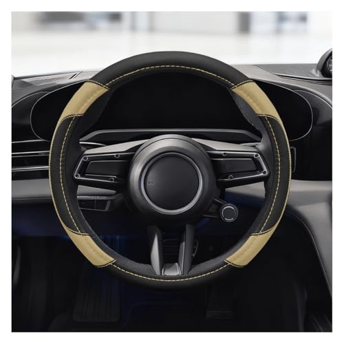 Car Steering Wheel Cover, 15 Inch Universal Leather Steering Wheel Protector for Men Women, Anti-Slip Breathable Steering Wheel Wrap, Sport Style Auto Interior Accessories for Most Cars (Beige) - color: Beige