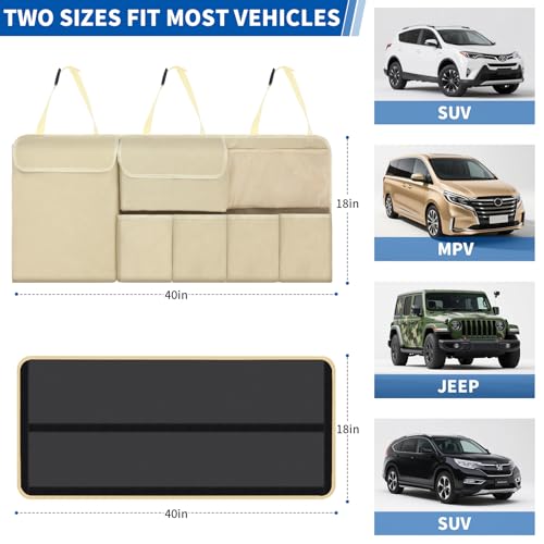 Car Trunk Organizer Backseat Hanging Organizer with Storage Pockets for Subaru Crosstrek, Forester, Outback, Ascent 2000-2024 2025 Car Accessories - color: Beige, size: 40" x 18"