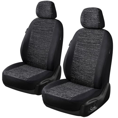 2pcs Cloth Car Seat Covers Set Black - Low Back Front Seats Protectors with Airbag - Durable Auto Seat Cushions Universal Fit for Vehicles Cars SUV Trucks