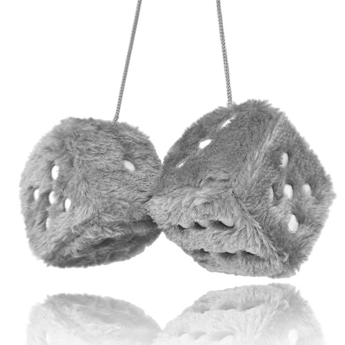 Retro Square Fuzzy Plush Dice - Grey | Suction Cup Hanging for Car Rearview Mirror & Home Decor - color: Grey