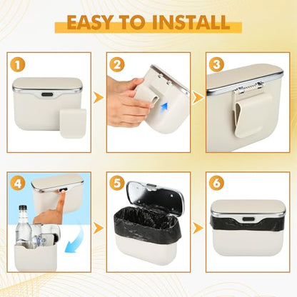 JEYODA - Automatic Push Button Car Trash Can with Secure Lid, Vehicle Garbage Bin (Beige) - color: beige