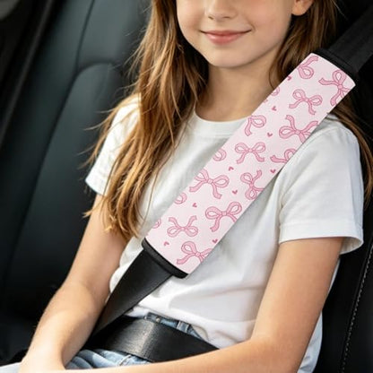 2 Pcs Seat Belt Cover for Kids, Pink Bow Car Seat Strap Pads for Children, Soft Car Seat Belt Cushion Pads for Girls Women Babies Adults - color: Pink Bow
