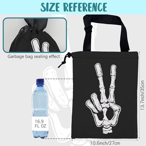 Car Garbage Bag Skeleton Hand Peace Sign Drawstring Car Trash Bag Hanging for Back Seat with Adjustable Buckle Canvas Vehicle Trash Can Easy-to-Install - color: Skeleton Hand Peace Sign