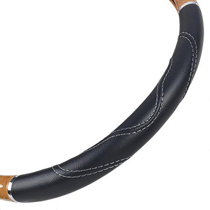 BDK Motor Trend Ergonomic Heavy Duty Large Steering Wheel Cover for Trucks Big Rigs Bus 18" Inch Large Steering Wheel, Light Wood with Black Leather Grip, Improve Grip Anti-Fatigue for Long Drives - color: Light Wood / Black