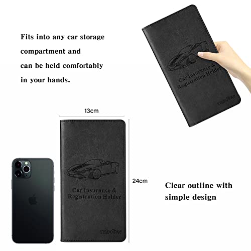 Leather Car Registration and Insurance Card Holder, Car Document Holder for Cards License with Magnetic Shut (Black, large) - color: Large Black