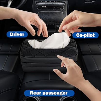 Car Tissue Holder, Standard Tissue Holder for Car Pu Leather Car Napkin Holder, Car Backseat Extra Large Tissue Organization Fit for 120-230 Tissues per Box 9.84'' x 4.72'' x 5.91'' (Black) - color: Black