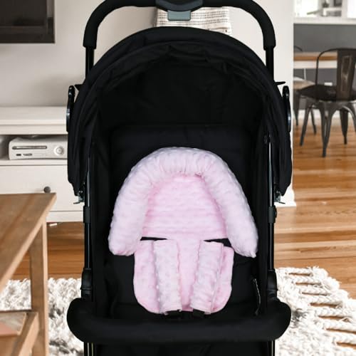 Baby Head Support and Strap Covers - Infant Head Support Pillow Super Soft Head and Neck Pillow for Car Seat Baby Headrest and Carseat Neck Cover,Light Pink
