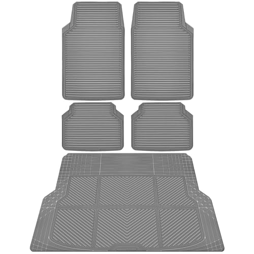 CAR PASS Gray Rubber Car Floor Mats & Cargo Liners, All Weather Car Mats & Trunk Mats,Waterproof Automotive Floor Mats Trim to Fit for Most Cars Sedans SUVs Vans, Durable Heavy Duty Anti-Slip, Gray - color: Gray with cargo liner