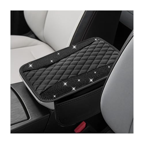 Bling Car Center Console Cover, Sparkling Leather Armrest Cushion Pad with 2 Storage Pockets, Comfortable Shiny Middle Console Cover for Most Vehicles, Car Accessories (Black) - color: Black