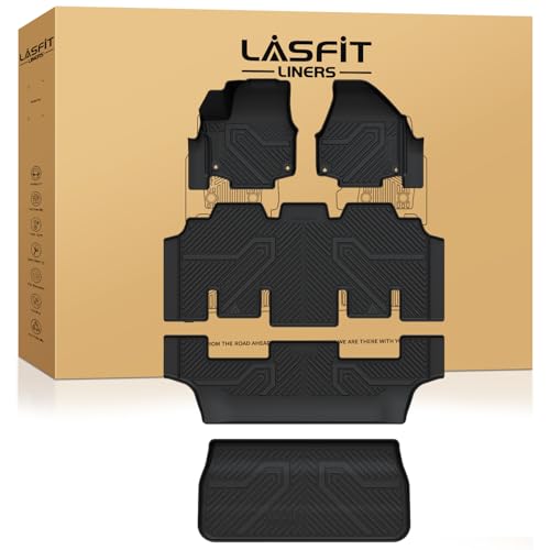 LASFIT Floor Mats for Chrysler Pacifica 2017-2026 (No Hybrid) All-Weather TPE Floor Liners & Trunk Cargo Mats Accessory for Pacifica/Voyager 7-Seater - size: 2017-2026 | For Chrysler Pacifica | Full Set