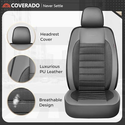 Coverado Car Seat Covers Front Seats, Luxury Leather Car Seat Covers, Automotive Mesh Seat Covers 2 Pack, Airbag-Compatible, Black Gray Seat Covers for SUV Sedan Truck - color: Grey&Black, size: FrontPair