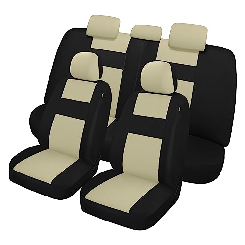 VarCozy Seat Covers for Car Front Pair, Breathable Cloth Front Car Seat Covers, Universal Cloth Seat Covers for SUV Sedan Van, Automotive Interior Covers, Airbag Compatible - color: Black&Beige, size: Full Set