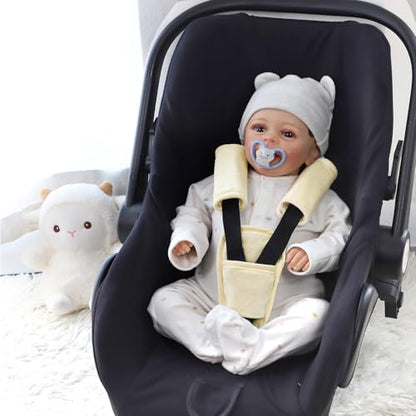 SWESEN Baby Car Seat Strap Covers, 3 Piece Soft Car Seat Strap Shoulder Pads for Baby Girls Boys, Double-Sided Use carseat Straps Covers for Stroller, Car Seats, Pushchair, Apricot - color: Apricot