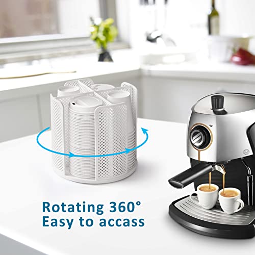 Cup and Lid Organizer Cup Dispenser Coffee Cup Organizer Paper Cup Holder Rotating for Bathroom, Restaurant, Break Room, Coffee Station, Bar, Buffet, Kitchen Cabinet, Countertop,4 Compartment - color: White