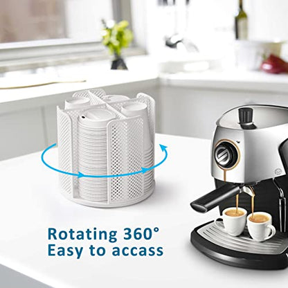 Cup and Lid Organizer Cup Dispenser Coffee Cup Organizer Paper Cup Holder Rotating for Bathroom, Restaurant, Break Room, Coffee Station, Bar, Buffet, Kitchen Cabinet, Countertop,4 Compartment - color: White