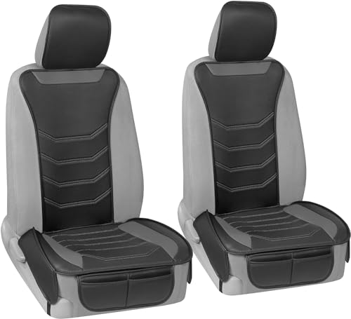 Motor Trend LuxeFit Gray Seat Covers for Cars Trucks Van SUV (2 Pack), Premium Faux Leather, Easy to Install Automotive Seat Covers with Storage Pockets, Fits Most Vehicles - color: Black/Gray
