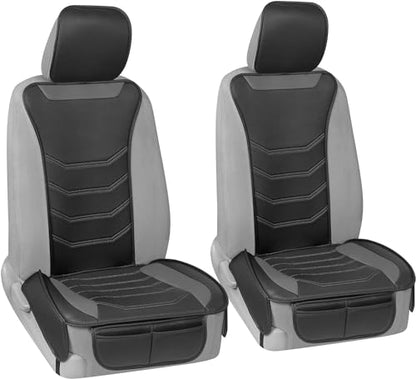 Motor Trend LuxeFit Gray Seat Covers for Cars Trucks Van SUV (2 Pack), Premium Faux Leather, Easy to Install Automotive Seat Covers with Storage Pockets, Fits Most Vehicles - color: Black/Gray