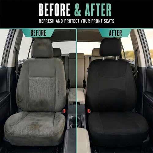 FH Group Full Set Cloth Car Seat Covers, Universal Fit Front and Split Bench Rear, Airbag Compatible, Washable for SUV, Sedan, Van - Black - color: Black