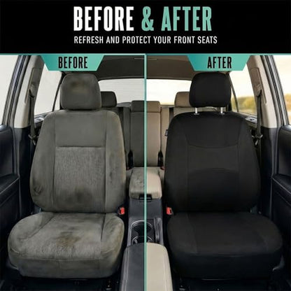 FH Group Full Set Cloth Car Seat Covers, Universal Fit Front and Split Bench Rear, Airbag Compatible, Washable for SUV, Sedan, Van - Black - color: Black
