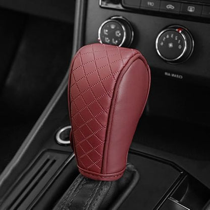 Gear Shift Knob Cover PU Leather Car Stick Shift Knob Cover Universal Fit for Most Cars, Non-Slip Gear Shifter Protector, Stylish Gear Shift Hoodie (Wine red) - color: Wine red