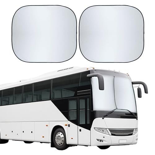 EcoNour 2-Piece Foldable RV Windshield Sun Shade, 240T Reflective Polyester, UV Protection & Heat Block for Truck, Motorhome & Bus Front Window, Keeps Interior Cool – (50" L x 41.5" W) - size: XX-Large
