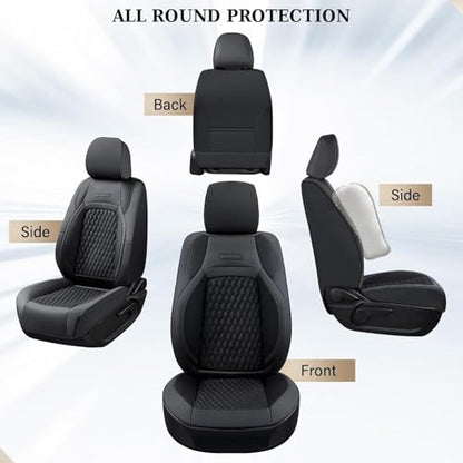 Coverado Custom Fit Front Seat Covers for Chevy Silverado/GMC Sierra 2007-2025 1500, 2015-2025 2500HD 3500HD Crew/Double/Extended Cab – Faux Waterproof Leather (Black) - color: Black, size: Front